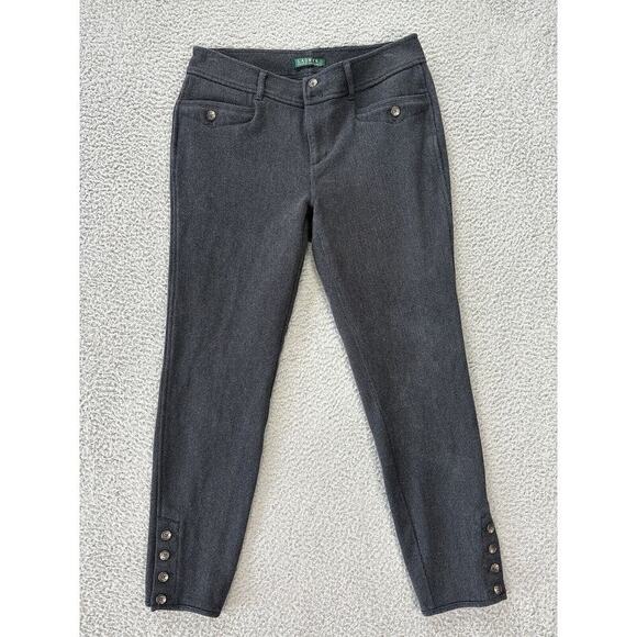 Lauren Ralph Lauren‎ Ankle Pants Womens 10 Gray Tapered Buttons Pockets Cotton - Picture 1 of 9